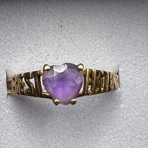10K Gold Best Friends Ring With Heart-Cut Amethyst Gemstone Size: 8.5